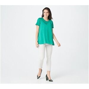 LOGO Lori Goldstein Cotton Modal Top Blouse Shirt Emerald Green XS Extra Small